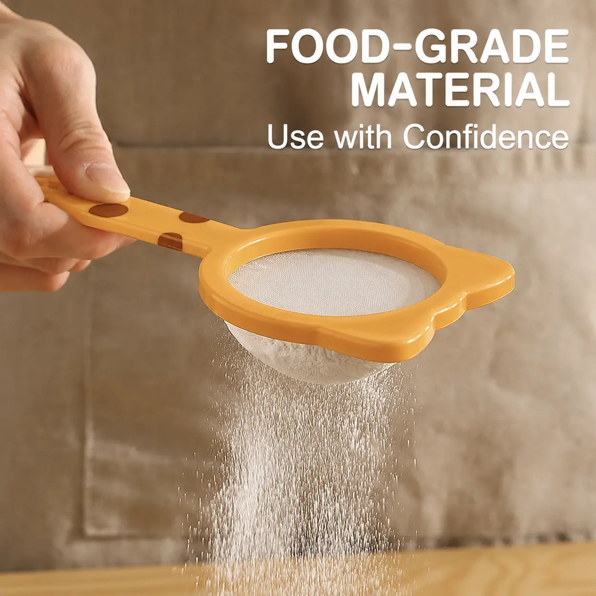 Fine mesh strainer with versatile functions. Perfect for straining coffee, tea and sifting flour. It is an ideal kitchen tool for cooking and food preparation.